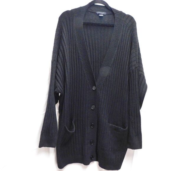 Sanctuary 2X Black Ribbed Button Down Tunic Cardigan Sweater NEW - Picture 1 of 3
